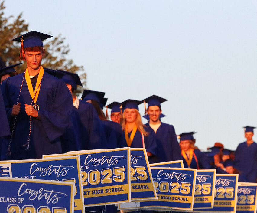 Durant's 2025 seniors make their way down to their graduation ceremony.