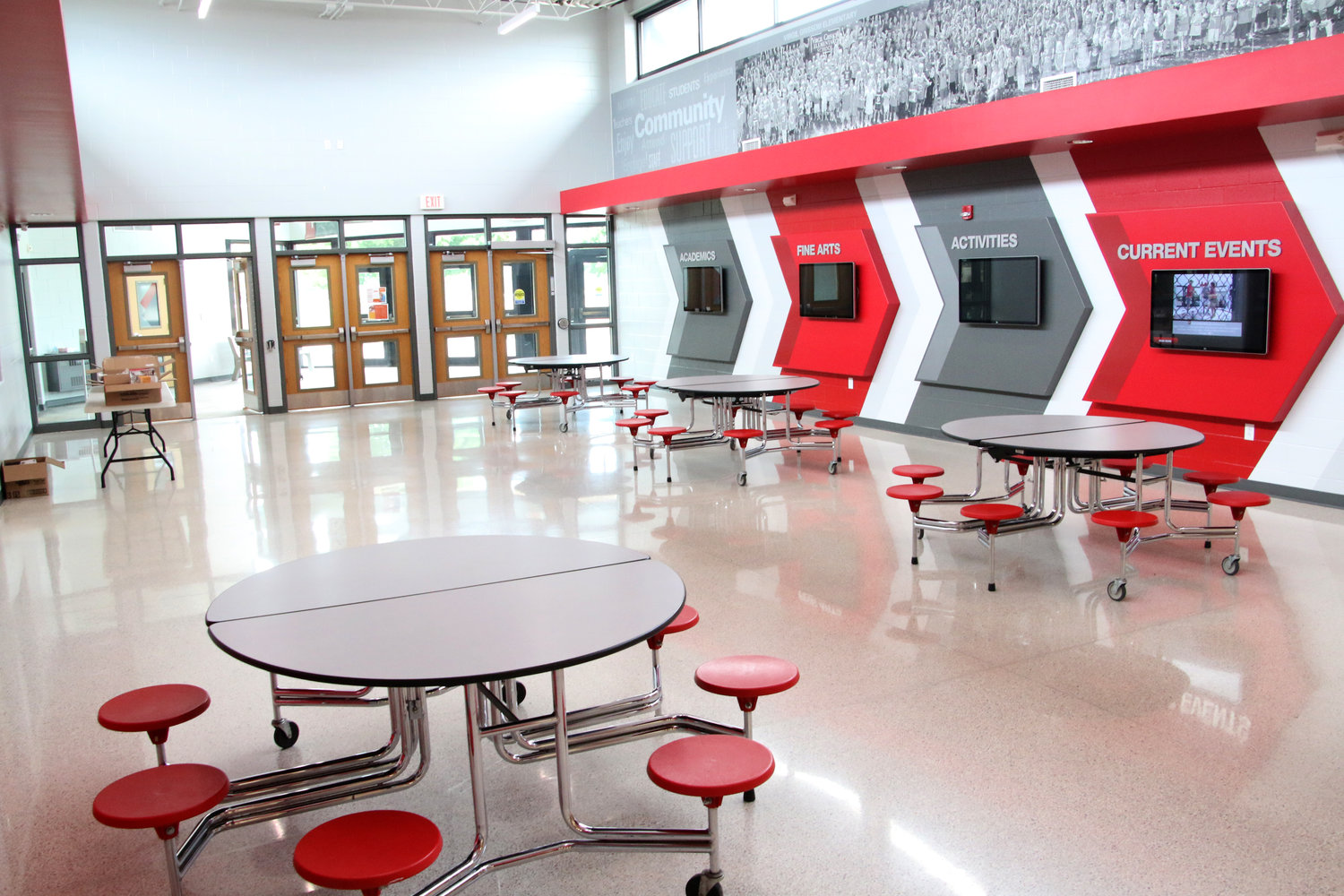 North Scott High School students will find lunch tables in lobby areas and The Pit, another accommodation for the governor's order that districts prepare for students to return to school buildings next month.
