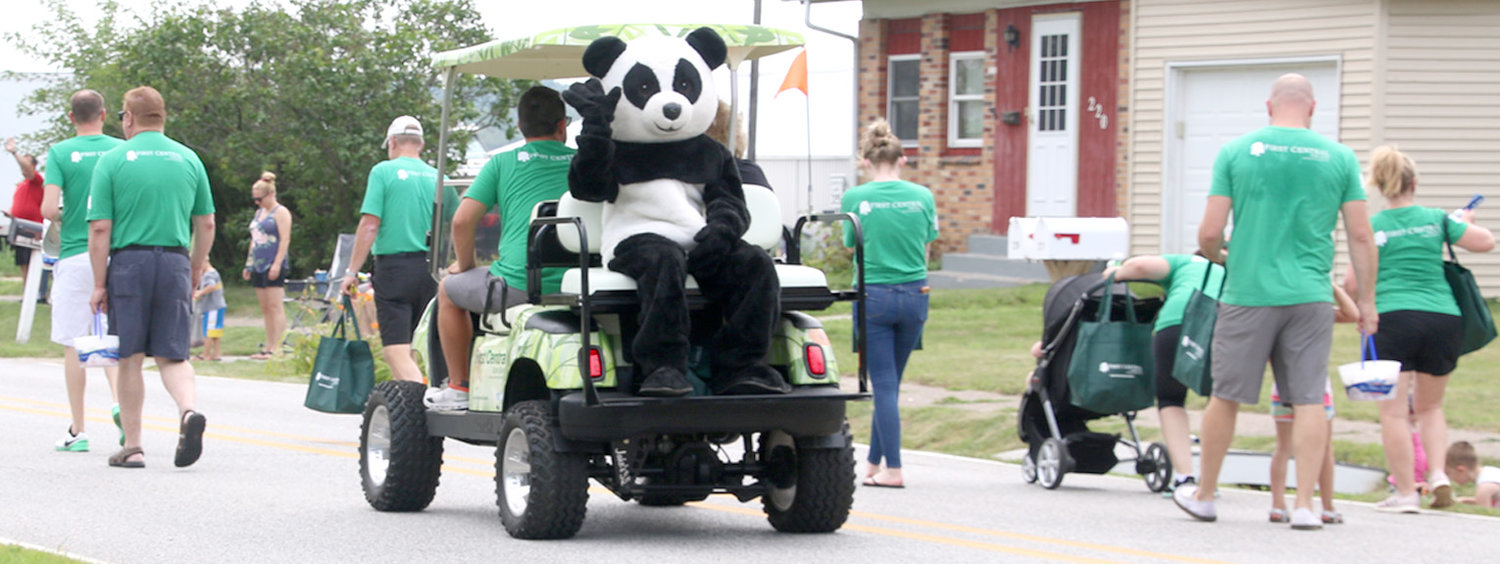 The First Central State Bank panda greets the crowd.