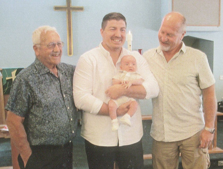 Wil Rathjen and his baby boy Jack were able to gather with some special grandpas recently for a four-generation meeting. Pictured are four generations of Rathjens, including (from left) great-grandfather Leo Rathjen, Wil Rathjen and his son Jack, and grandfather Mark Rathjen.