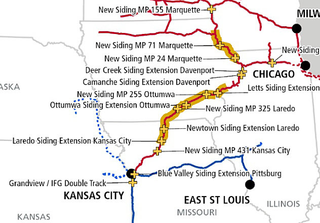 Railroad improvements planned along the lines that will link CP to Kansas City Southern lines reaching Mexico.