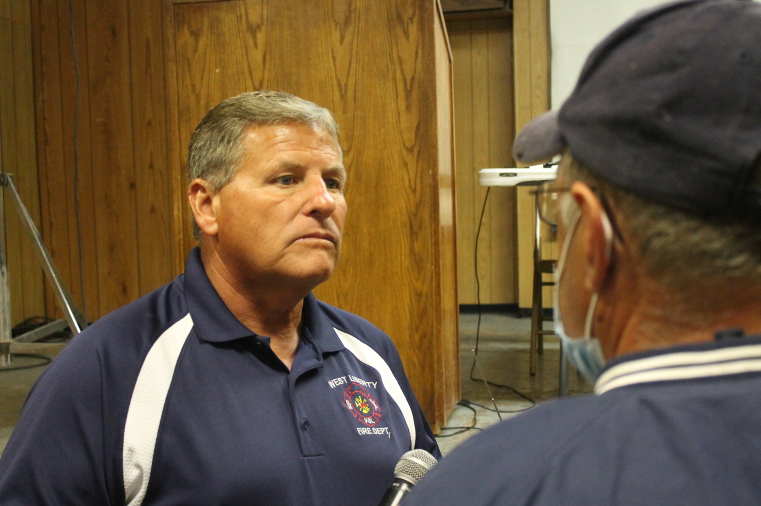 West Liberty Fire Chief Kirt Sickels answers a question at a recent public meeting.