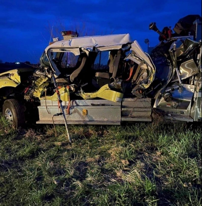 The Durant fire truck after it was struck by a sprayer vehicle May 2, 2022.