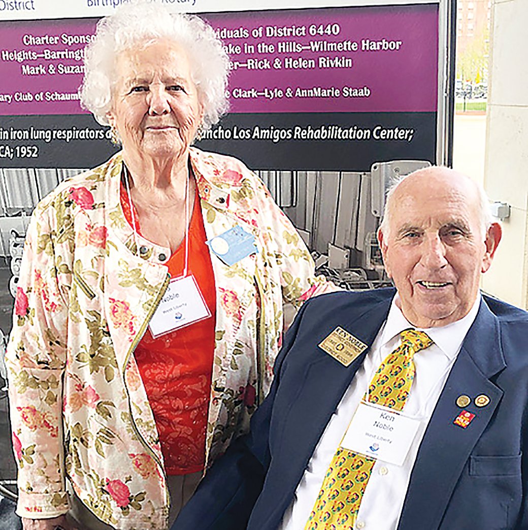 Jo and Ken Noble at a Rotary Convention this year.  Ken and his wife traveled to three continents to deliver polio drops to children to help the Rotary Club International's mission to eradicate the world of polio. Ken was recently awarded the International Service Award for his efforts.
