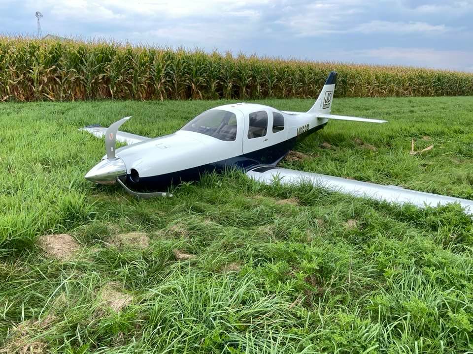 Jerry Coussens' plane landed safely in a grassy drainage area just west of Eldridge.
