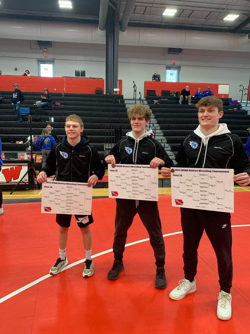 PIctured from left are Colin Cassady, Josh Zeman and Drake Collins who will represent The Comets at the state wrestling meet this week.
