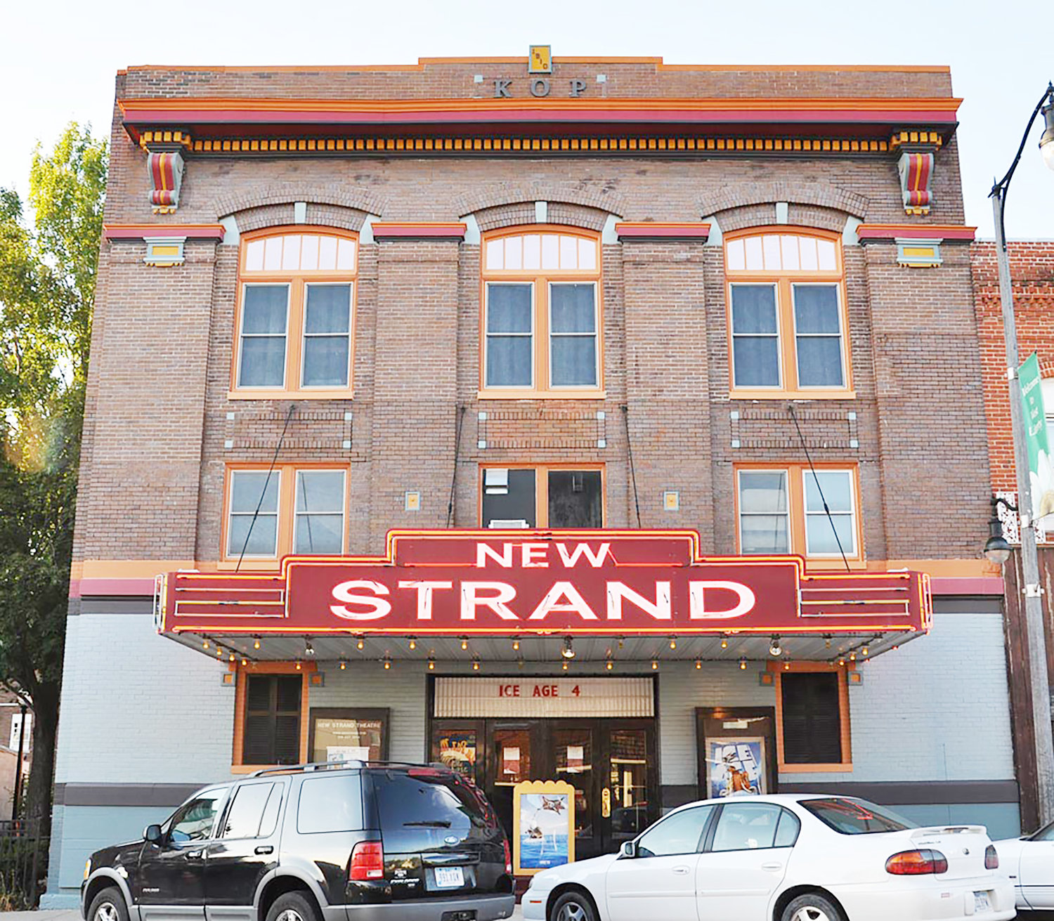 The New Strand Theatre has a single movie screen and stage. The theater seats 230 people and has showings Friday night, matinees Saturday and Sunday and evening showings Saturday night.