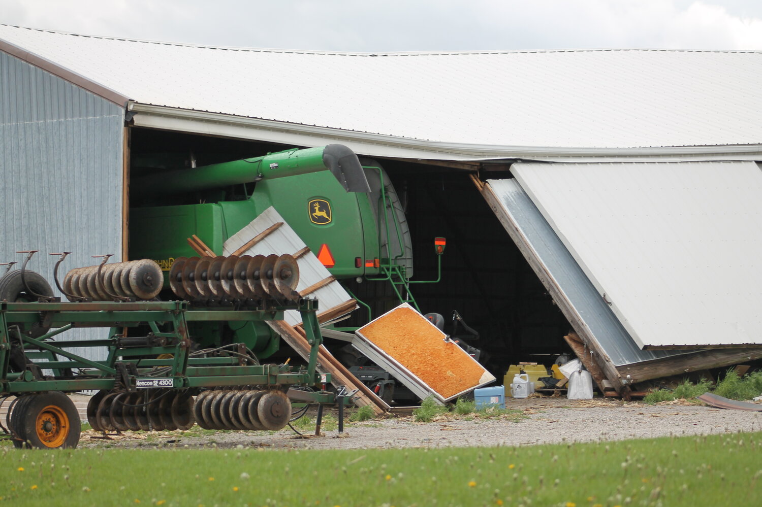 A machine shed at the Tracy Madsen farm in between Atalissa and West Liberty was damaged by the storm Sunday evening.