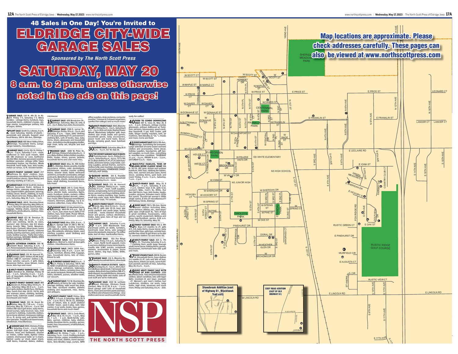 Get your copy of the Eldridge citywide garage sale map here! North