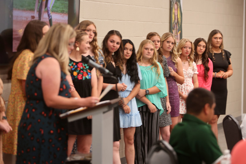 The Lady Harvesters during Monday&rsquo;s banquet.