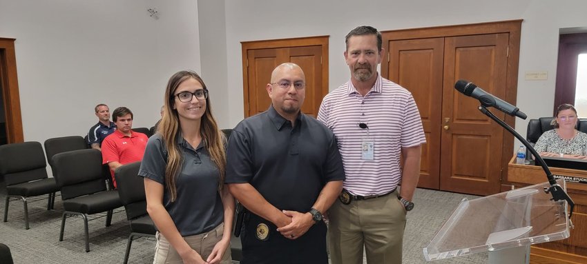 From left, Jessica Skinner, Moses Campa and Pampa Police Chief Lance Richburg.