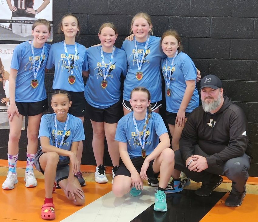 Back Row, from left: Sailor Baldridge, Addison Bagwell, Lexi Porter, Emme Hill and  Blayklee Cooper  Front Row, from left: Kiara Calloway, Ava Lackey and Coach Brandon Hill