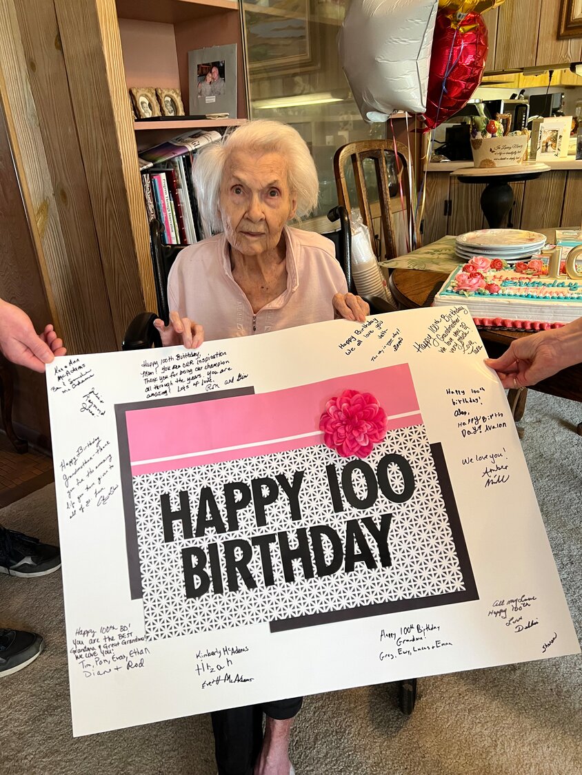 Thelma Bray with her birthday card.