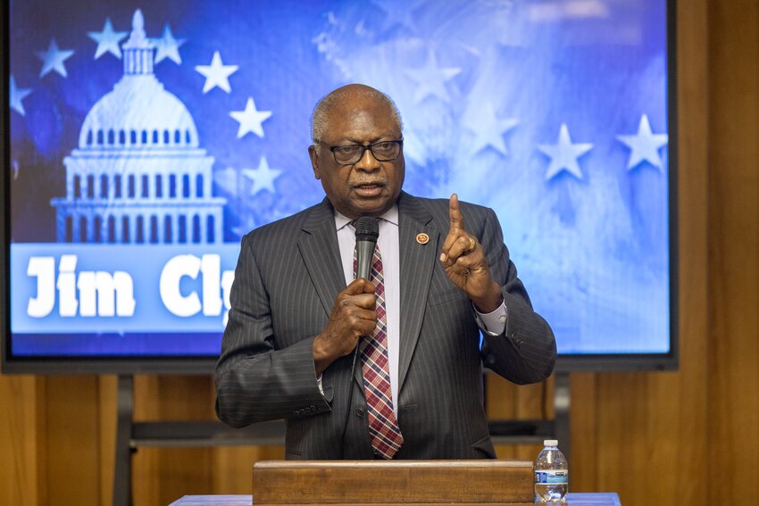 U.S. Rep. Jim Clyburn speaks at Providence Baptist Church in Greensboro on behalf of the Harris-Walz U.S. Presidential Campaign.