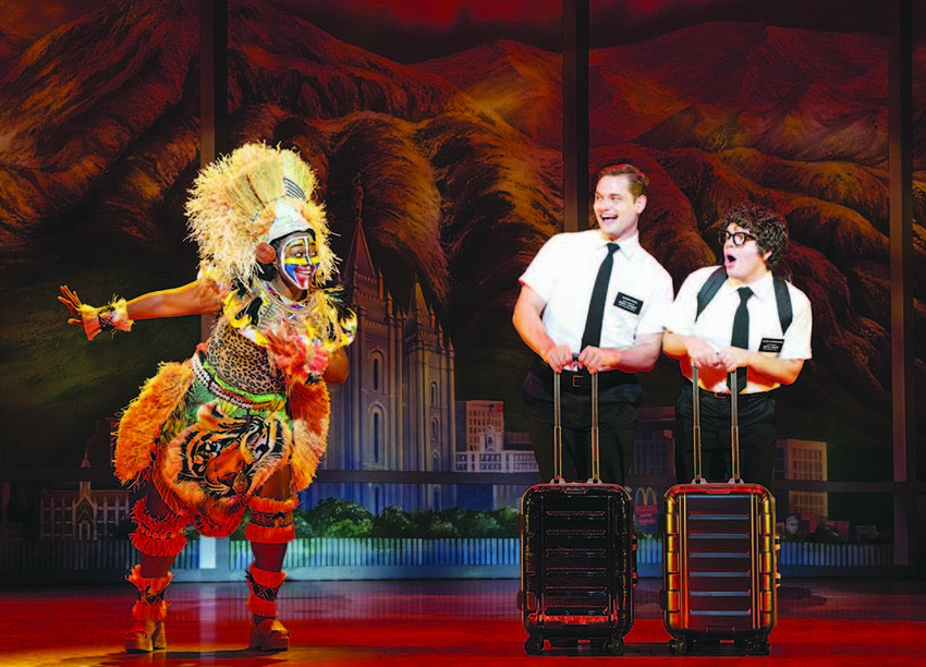 Jewell Noel, Sam McLellan and Diego Enrico in The Book of Mormon.