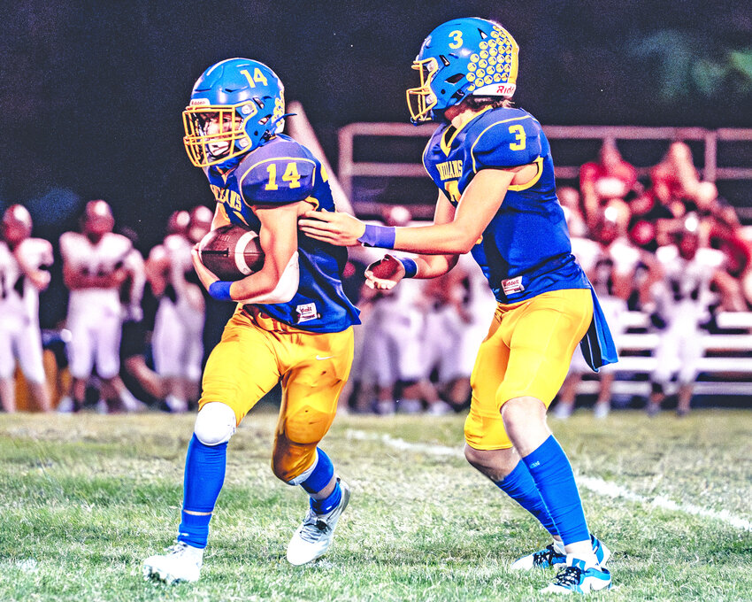 Nick Buchheit covers Jack Seabaugh during St. Vincent’s Friday night drubbing of the Herculaneum Blackcats.