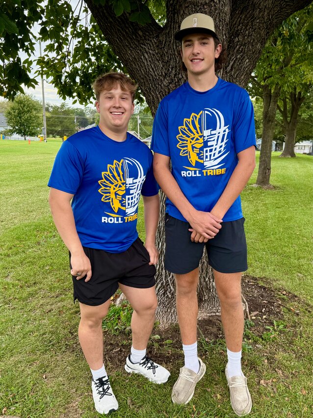 Eli Abernathy (left) and Nick Buchheit are not only team members on the St. Vincent Indians football team, but they’re also cousins.