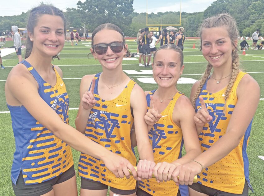 St. Vincent’s 4x400-meter relay team won the Class 1 Sectional 1 Championship and broke the school record by recording a time of 4:19.7 on May 17 at Grandview High School. Pictured from left: Junior Reagan Meyer, freshman Brynn Renner, junior Jenna Unterreiner and sophomore Paige Leible.