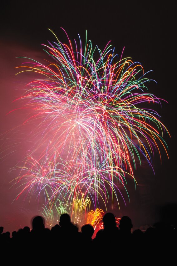 A vertical shot of beautiful colorful fireworks under the dark night sky