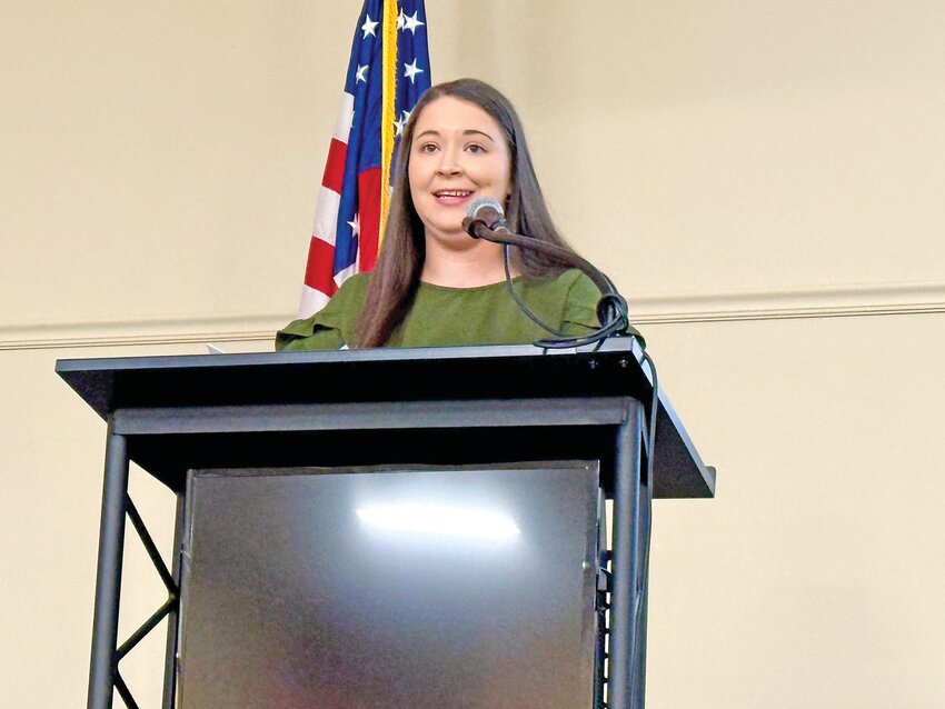 Maranda Morris, the executive director of The Cottage Domestic Violence Shelter, speaks at a recent candidate forum sponsored by the Perryville Area Chamber of Commerce.