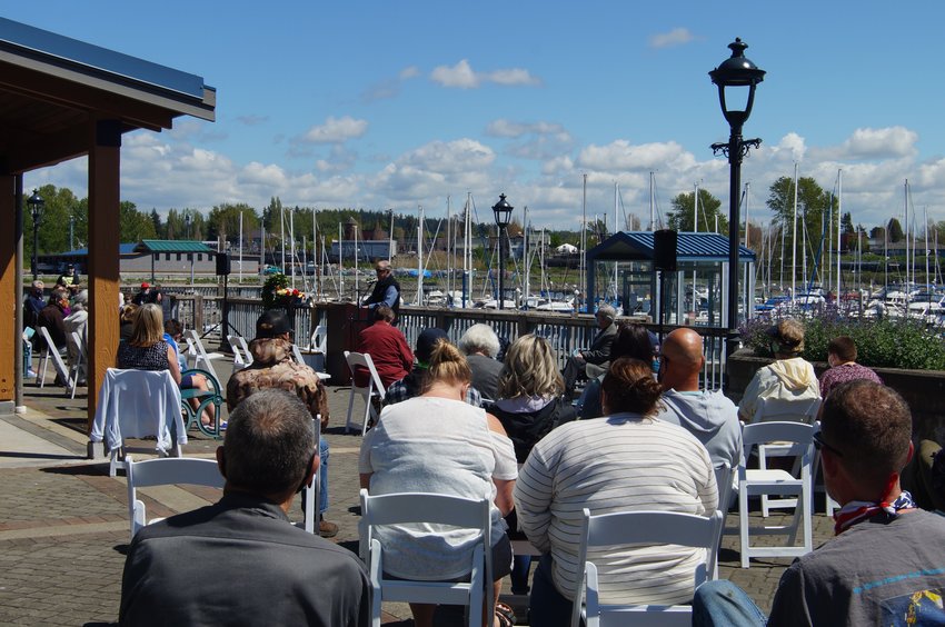 Gary Dunster addresses the crowd at Blaine’s Blessing of the Fleet on May 2.