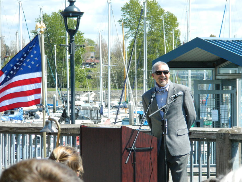 Port of Bellingham commissioner Bobby Briscoe gives a speech at the Blessing of the Fleet.