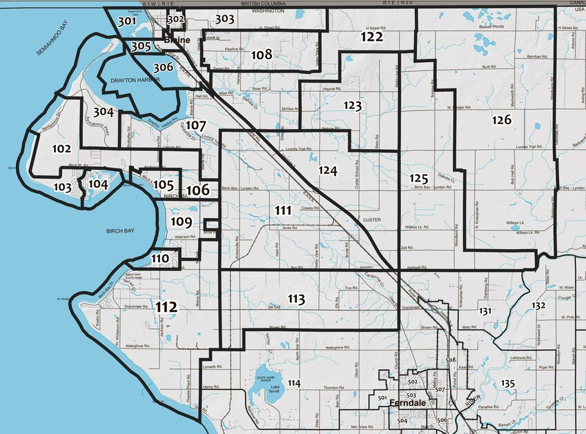 Precinct boundaries for the Blaine, Birch Bay and Custer area.
