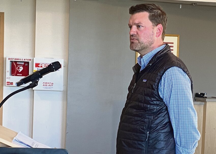Whatcom County deputy executive Tyler Schroeder presents the plan to fund the new jail, behavioral health facility and support services to Blaine City Council during its April 22 meeting.