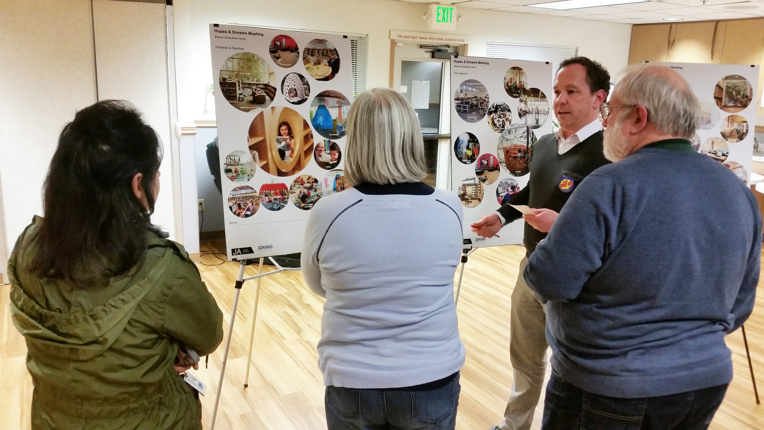 A representative from Whatcom County Library System’s design team for the Blaine Library expansion discusses library design during a public input meeting at the Blaine Senior Center on November 18.