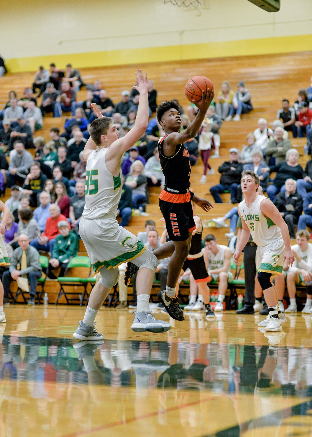 Josh Russ goes for a lay-in against Lynden on February 3 at Lynden High School.