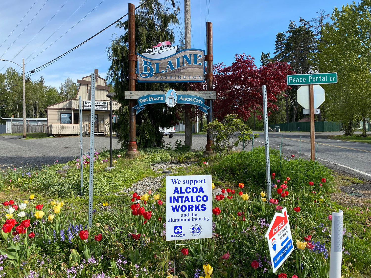 Signs were put up in Blaine following Alcoa’s April 2020 announcement that its Intalco Works smelting facility in Ferndale would curtail.