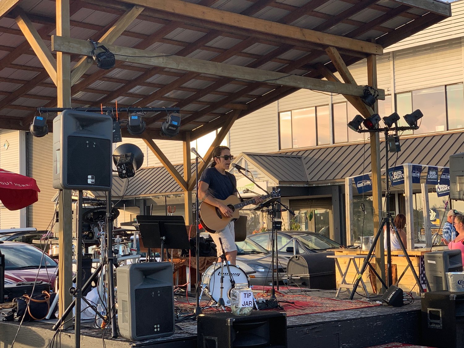Mike Bell played live music for community members at the marina before the fireworks.