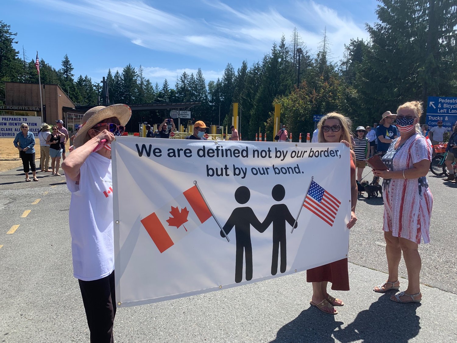 Point Roberts residents and Canadians gathered at the border crossing July 4 to protest against the continued closure of the U.S./Canada border.