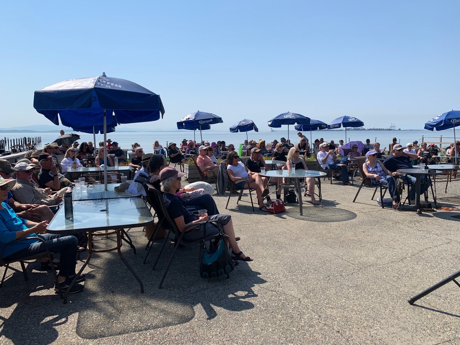 Approximately 100 Point Roberts residents attended a town hall meeting with state representatives Alicia Rule and Sharon Shewmake and Whatcom County executive Satpal Sidhu at the Reef July 9.