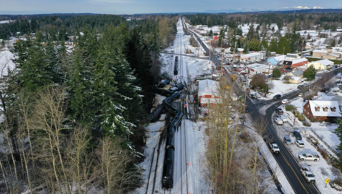 Ten train cars carrying Bakken crude oil derailed in Custer on December 22, 2020, forcing 120 people to evacuate and I-5 to be closed for four hours.