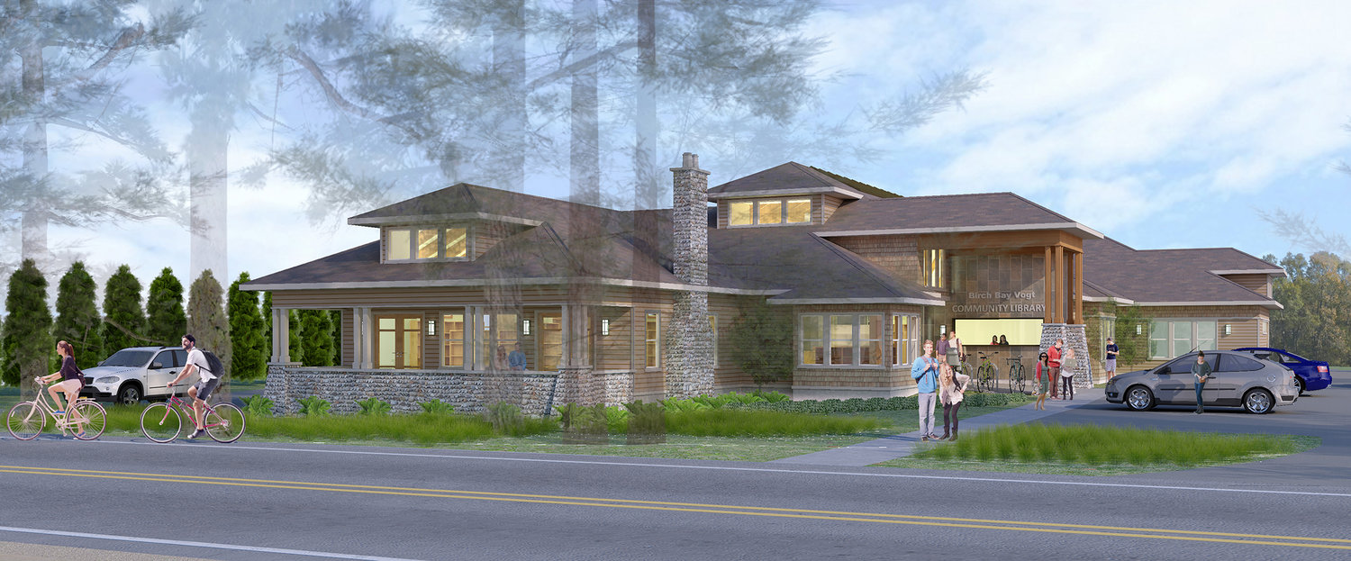 Renderings of proposed Birch Bay Vogt Community Library by Zervas Architects.