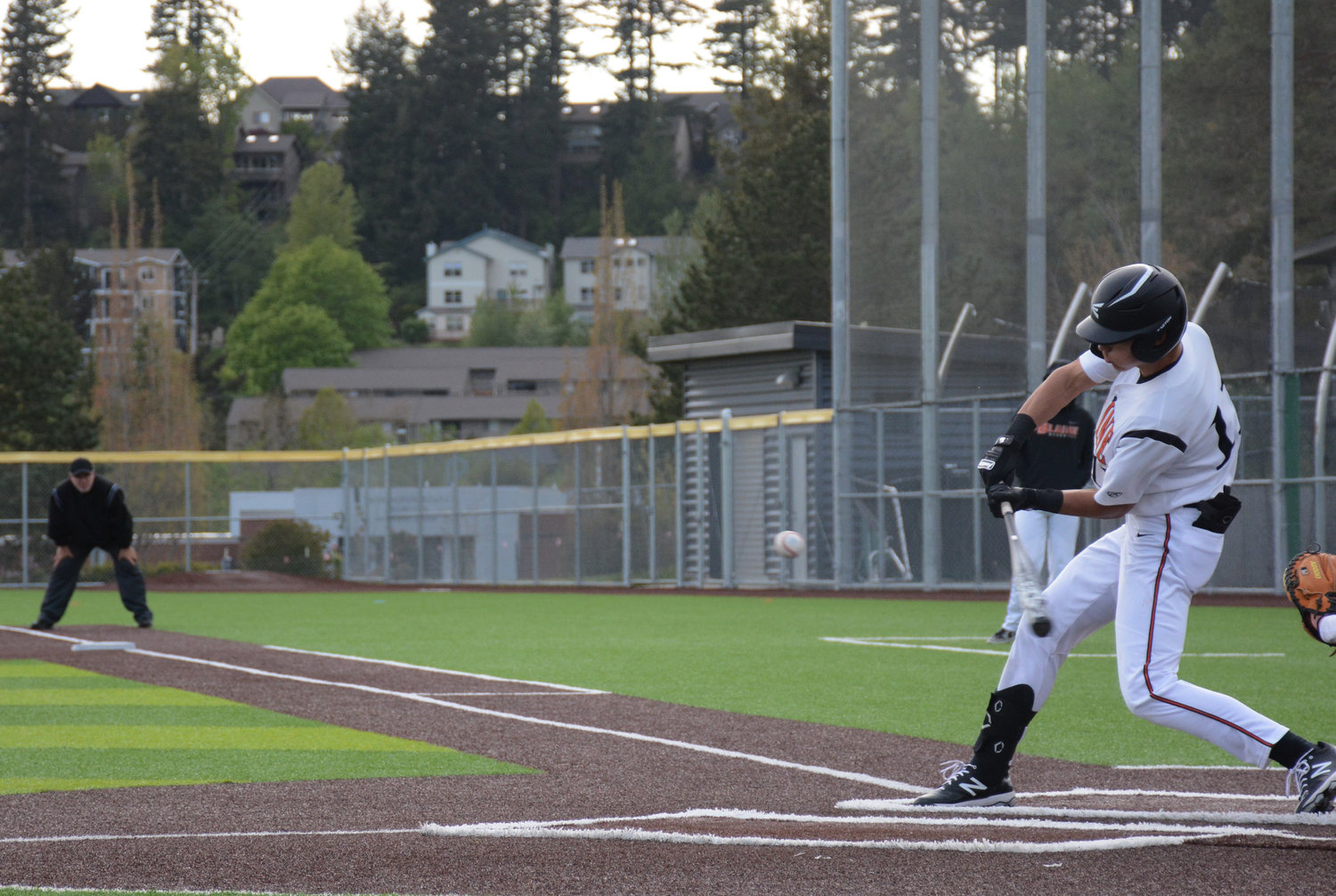 Hunter Vezzetti at bat for the Borderites in their 13-3 win over Lynden Christian in the district 1/2 1A tournament May 7 at Sehome High School. Vezzetti had two RBI doubles.