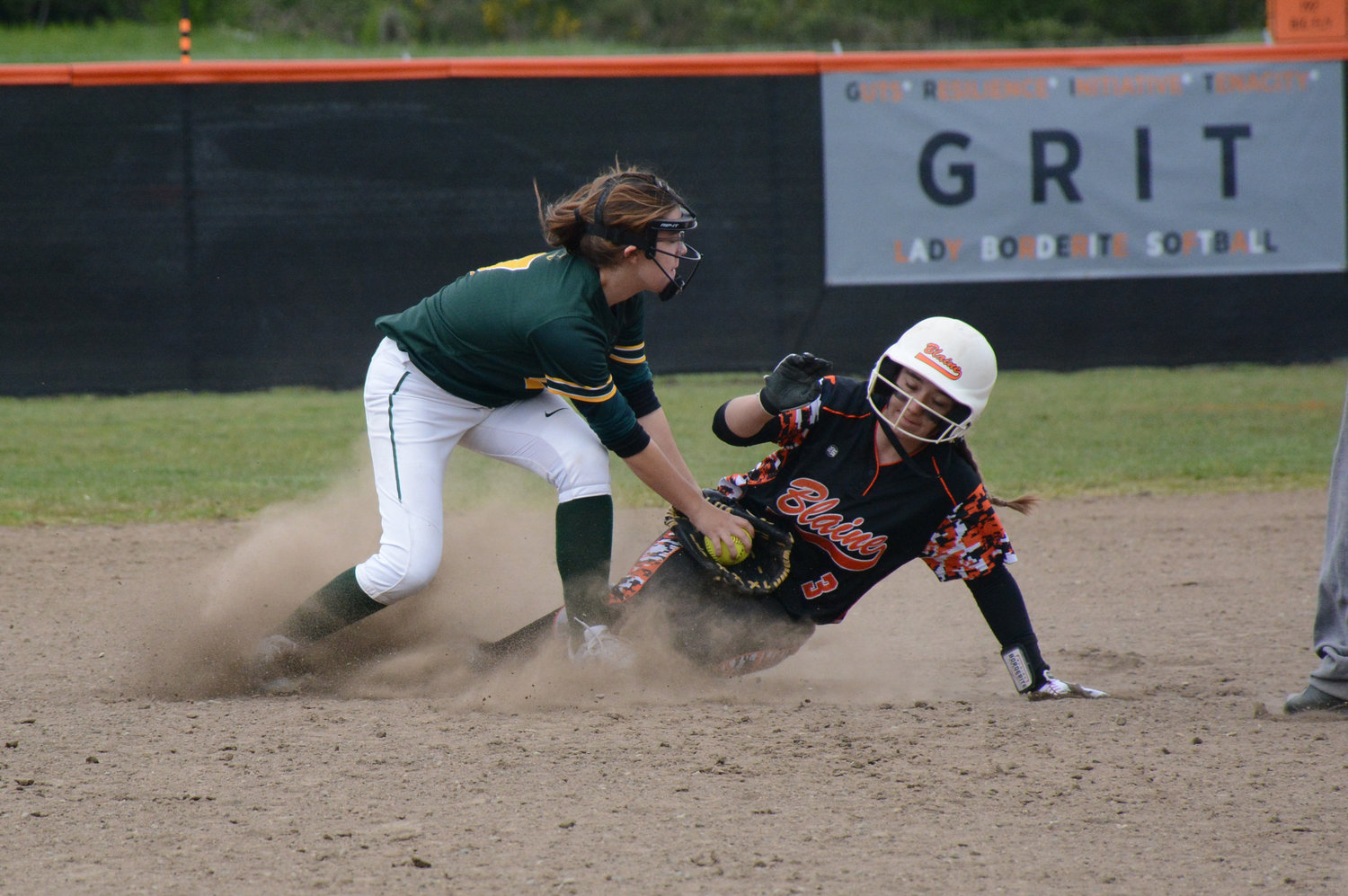 Piper Nissen slides into second base in Blaine’s 13-1 win May 11. She had two RBI’s on the day.