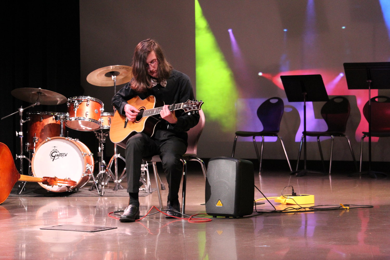 Blaine High School student Simon Rasmussen plays a guitar solo during Evening of the Arts on June 2.