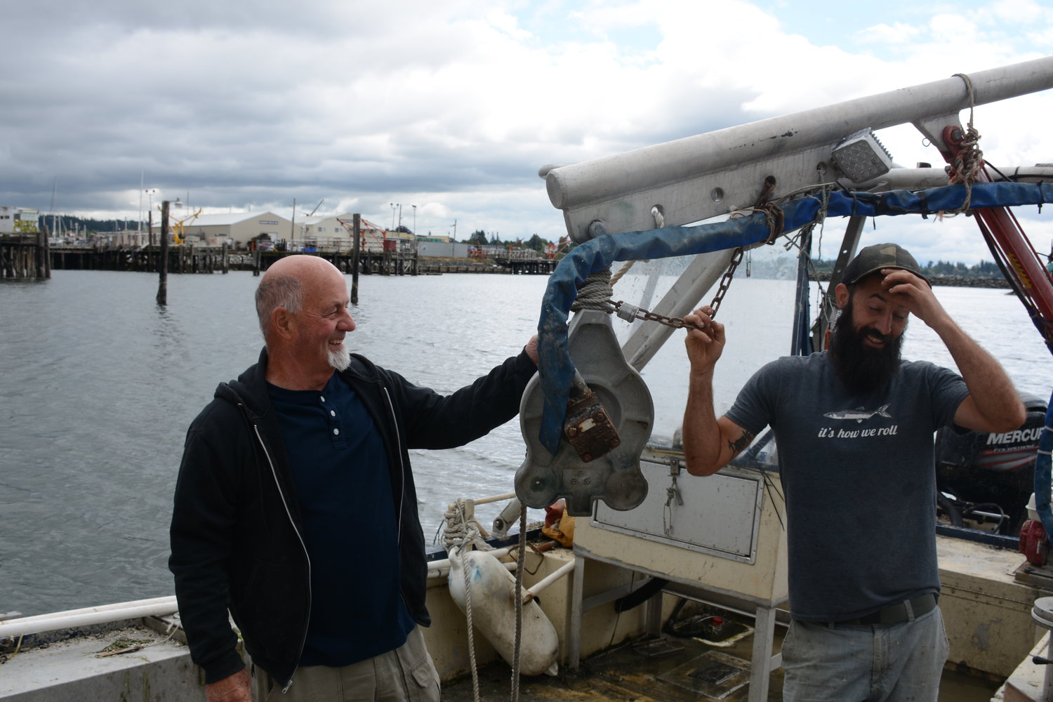 Drayton Harbor Oyster Company co-owners Steve Seymour, l., and Mark Seymour in Drayton Harbor on August 4. The two are looking to start an off-bottom oyster farm in Drayton Harbor.