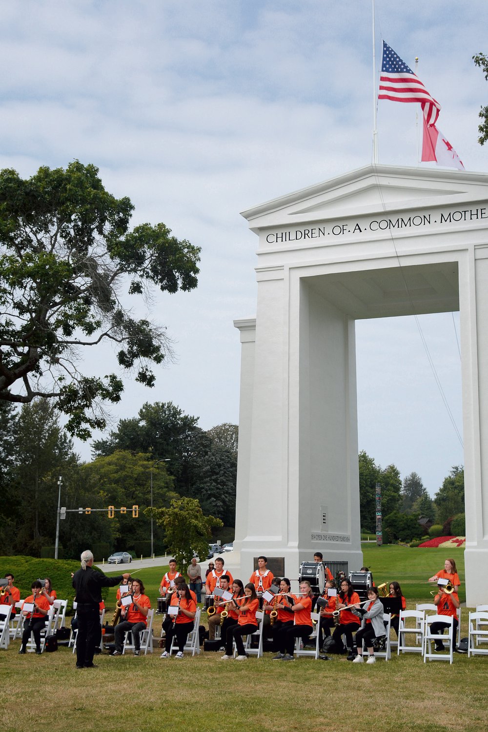 The Blaine High School wind ensemble performed the U.S. and Canadian national anthems under the Peace Arch on September 13.