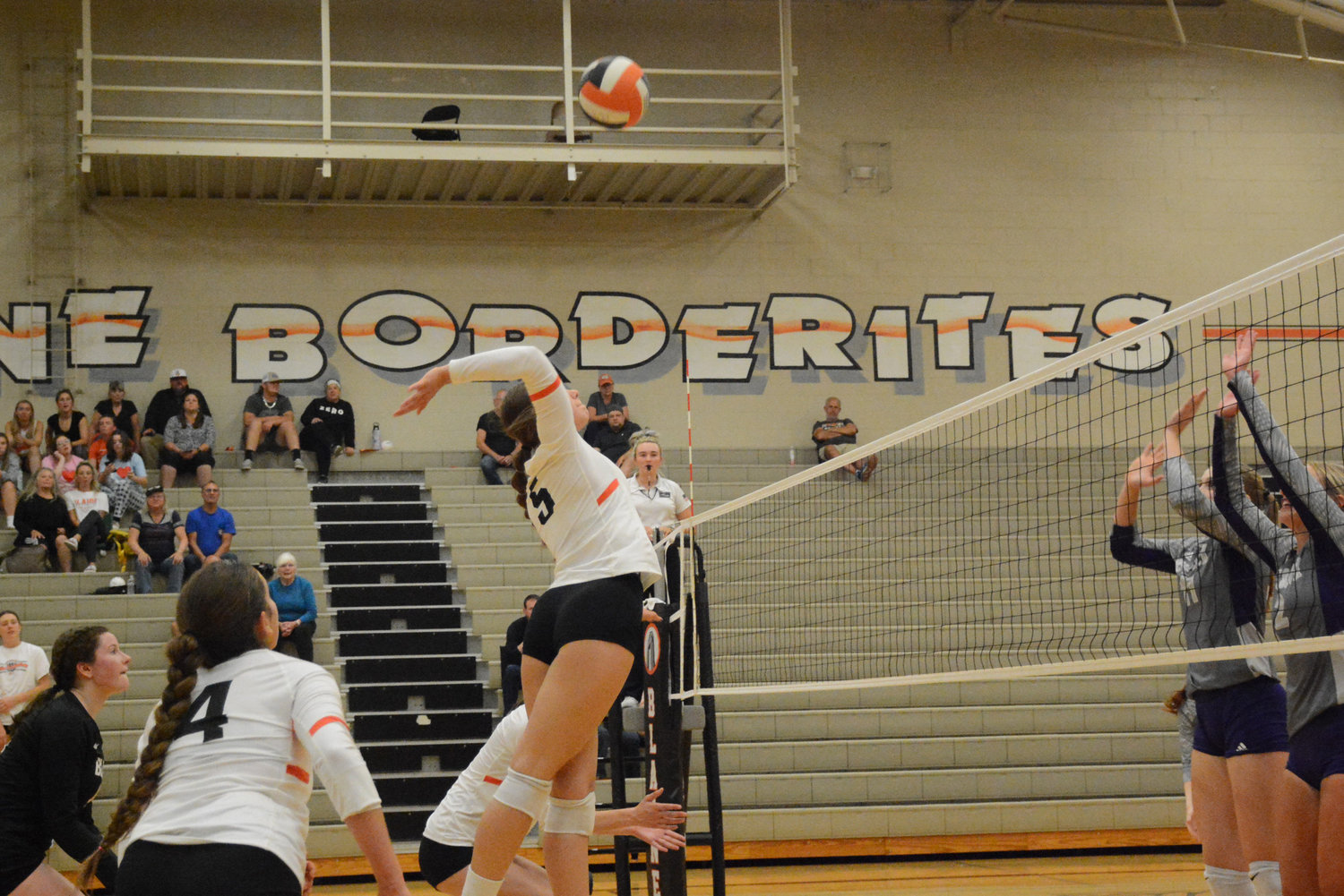 Hope Weeda goes up for a spike in the Lady Borderites' 3-0 loss to Nooksack Valley on September 26.