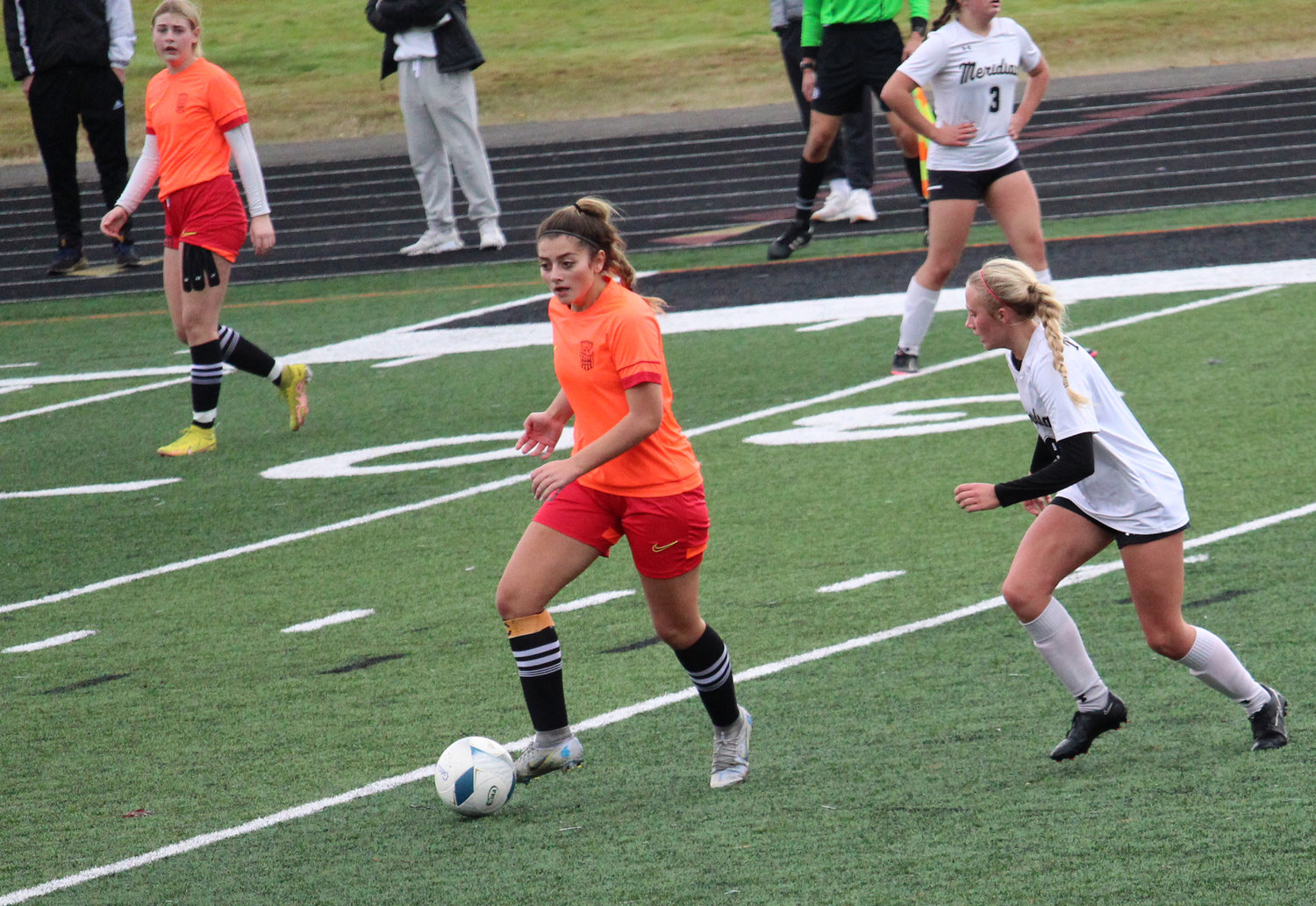Blaine senior Kristina Roby with the ball during a 1-0 loss to Meridian on October 29.