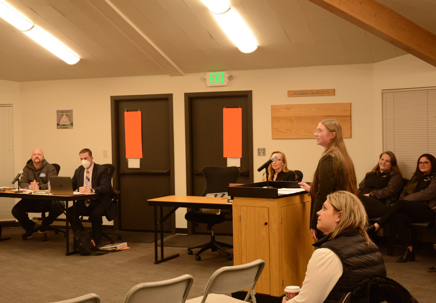Blaine High School Associated Student Body (ASB) president Sabrina Boczek addresses the Blaine school board at its November 28 meeting. Boczek presented on the ASB’s active clubs and events planned or already accomplished for the student body. Accomplished events included the lip dub, “Are You Smarter Than A Fifth Grader” assembly and homecoming. Blaine High School also has a wide variety of clubs that fall into community service, mental health, academic, and career and technical student organization clubs.