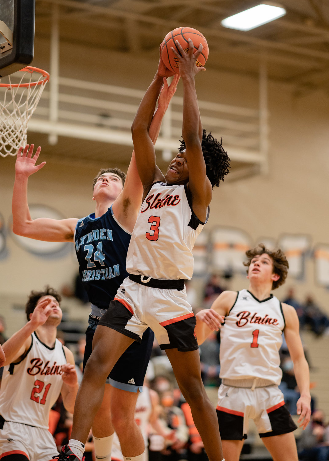 Matthew Russ up for a layup in the Borderites home game against Lynden Christian last year. The Borderites and Lyncs both traveled to the 1A state championship tournament last season. The Lyncs ended up being crowned state champions.
