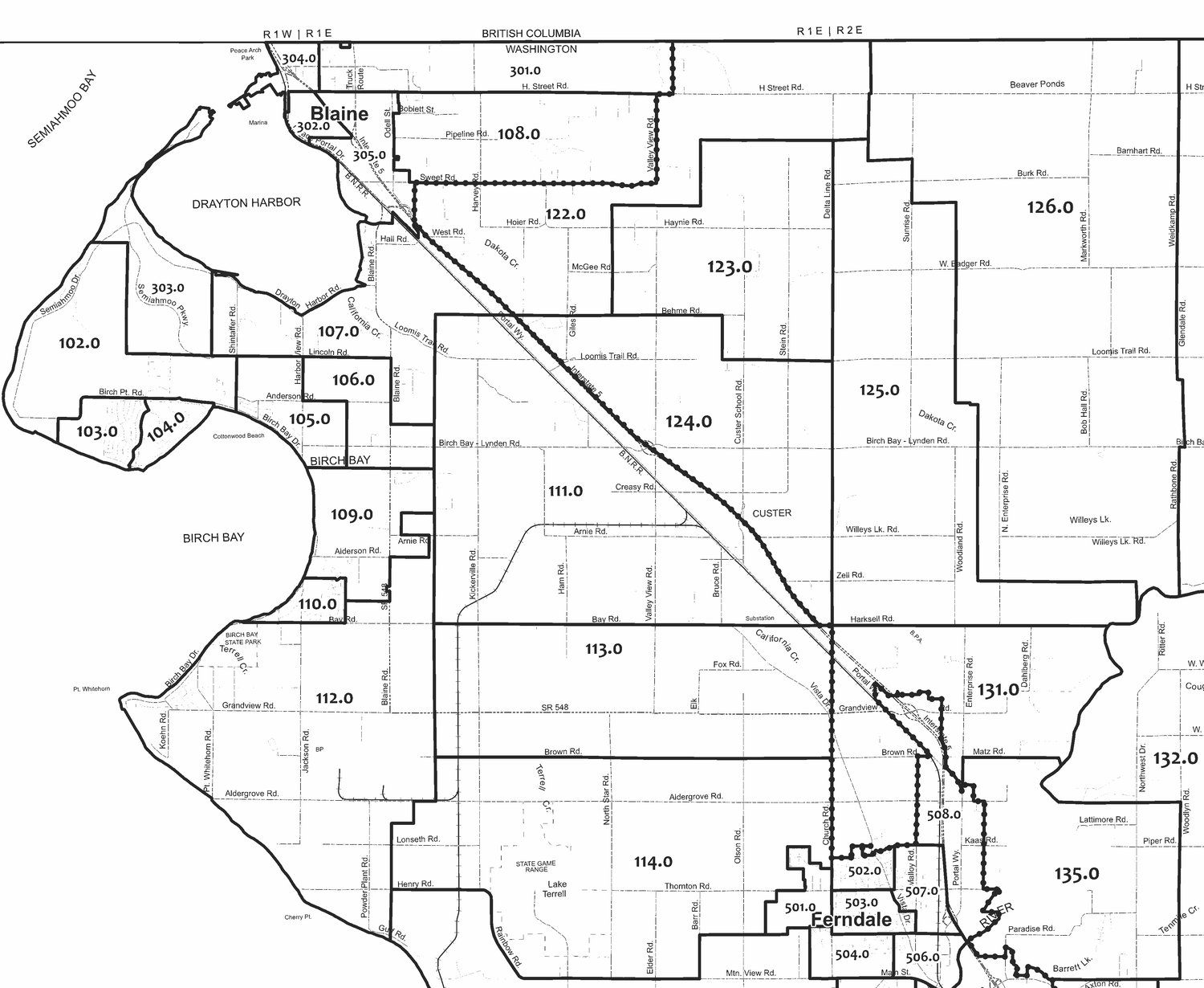 The 2022 precinct map for the Blaine, Birch Bay and Custer area.