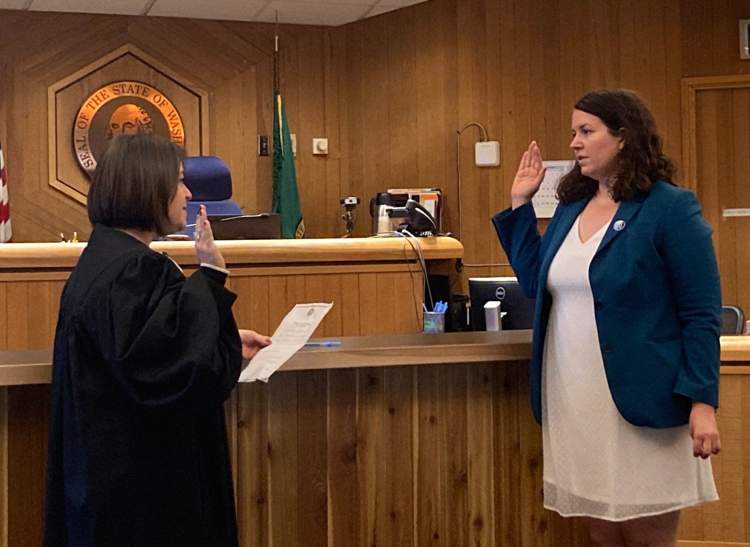 Judge Cecily Hazelrigg swears Sharon Shewmake (D-Bellingham) into office as the 42nd Legislative District’s state senator on December 9. Shewmake, who has served as a state representative since 2019, is the first Democrat to hold the district’s senate seat in two decades. Shewmake is expected to serve as vice chair of the senate’s transportation committee, and sit on the senate housing committee and senate agriculture, water, natural resources and parks committee.