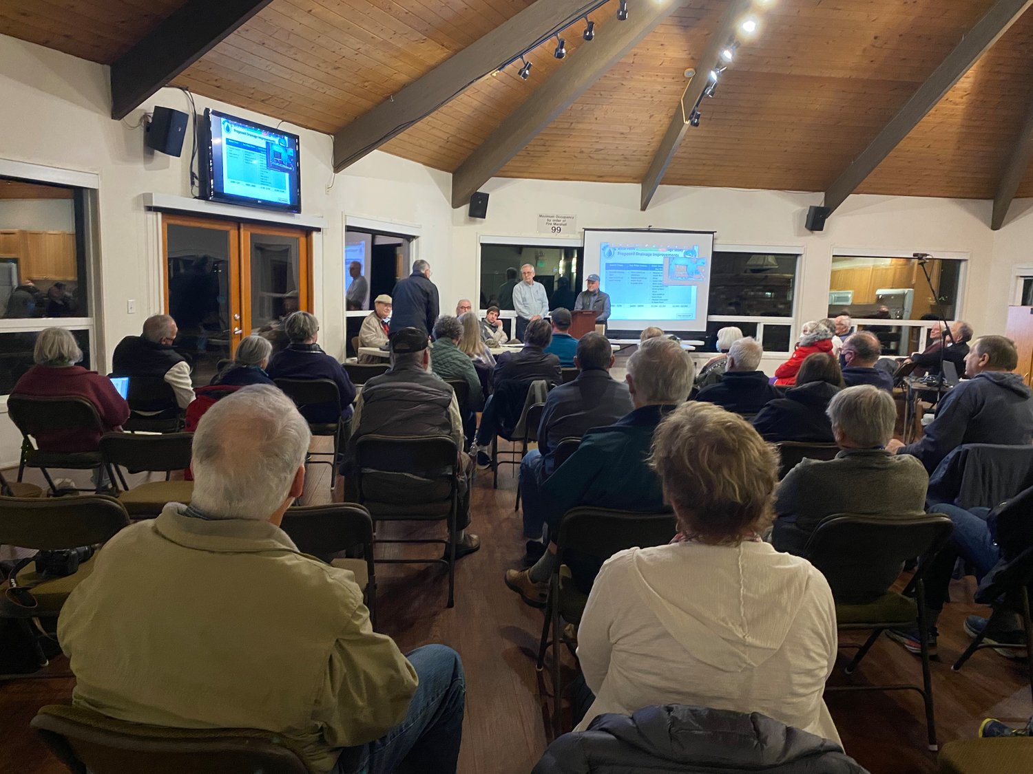 Tetra Tech principal engineer Jerry Scheller presented the preliminary results of a Birch Point water drainage study to about 45 people during the BBWARM meeting at Birch Bay Village on January 18.