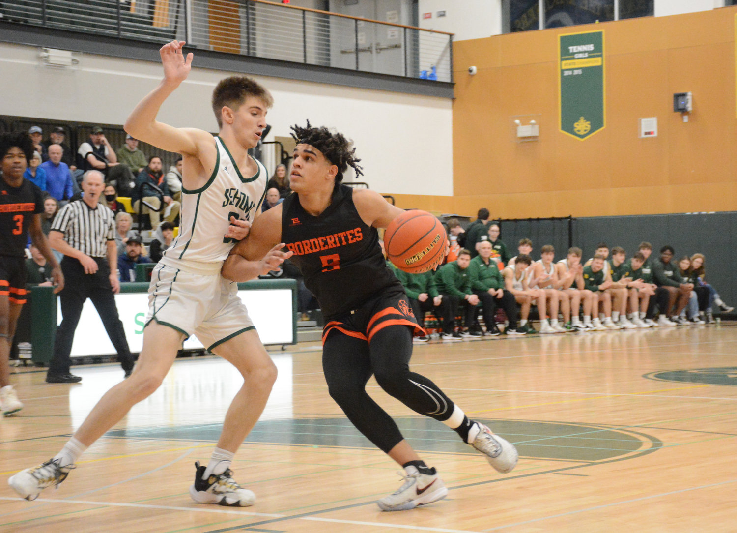Lawrence Creasey Pulphus with the ball in the Borderites’ 60-49 loss to Sehome High School on January 31. Blaine boys basketball plays its final regular season game against Ferndale on Thursday, February 2.