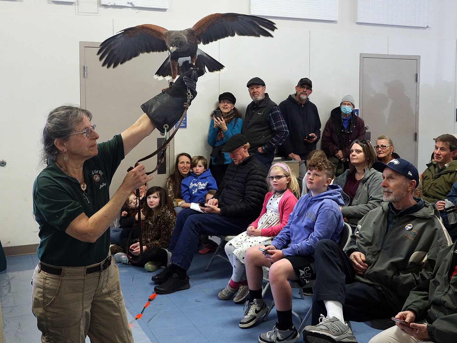 Sardis Raptor Center drew a crowd for its “Hunters of the Sky” live raptor presentation during the all-day birding expo on March 18.